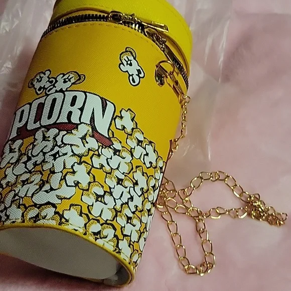 NEW Mini Popcorn Bucket Shaped Crossbody Bag Leather Novelty Bag Purse - Picture 3 of 8